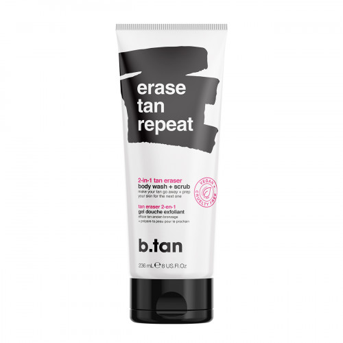 B.TAN, 2 в 1 очищающий гель-скраб для душа erase tan repeat, 236 мл