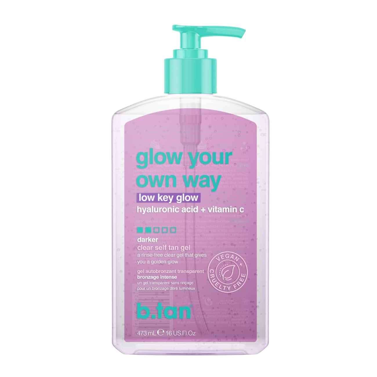 B.TAN, Прозрачный и при этом естественно-темный гель-автозагар glow your own way low key glow, 473мл
